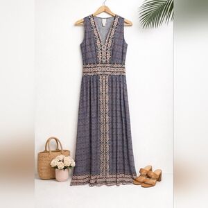 Wisp Petites Jersey Maxi Dress Sz 8P Blue Boho Hippie Sleeveless